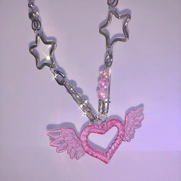 Pink Heart Necklace Pastel Kitten