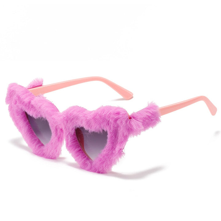 Retro Heart-Shaped Plush Sunglasses Pastel Kitten