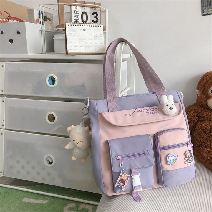 Nylon Patchwork Tote Bag Pastel Kitten