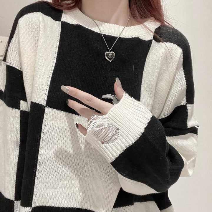 Plaid Korean Style Sweater Pastel Kitten