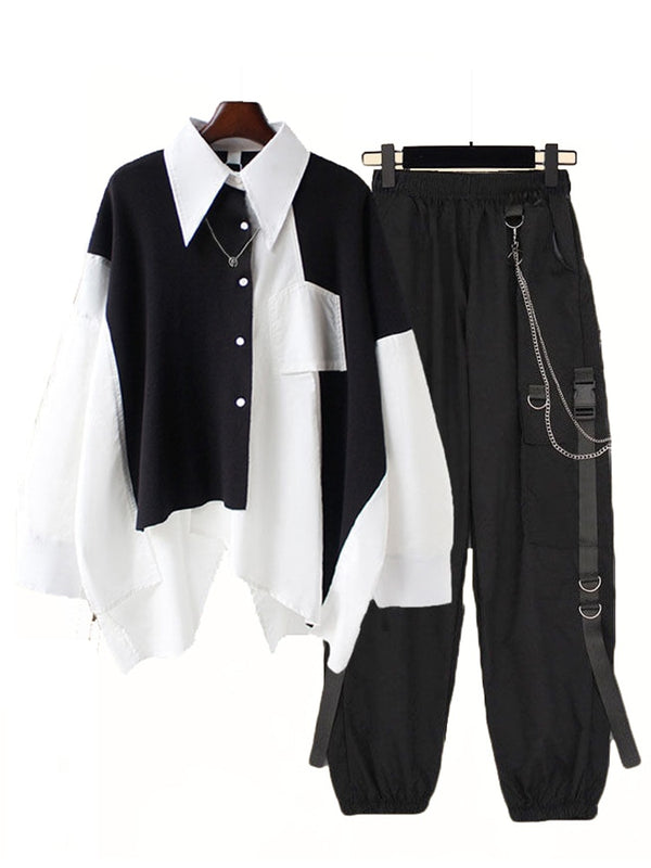 Harajuku Black White Outfit Set Pastel Kitten