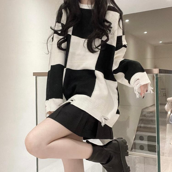 Plaid Korean Style Sweater Pastel Kitten
