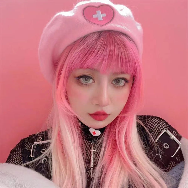 Harajuku Y2K Pink Heart Beret Pastel Kitten
