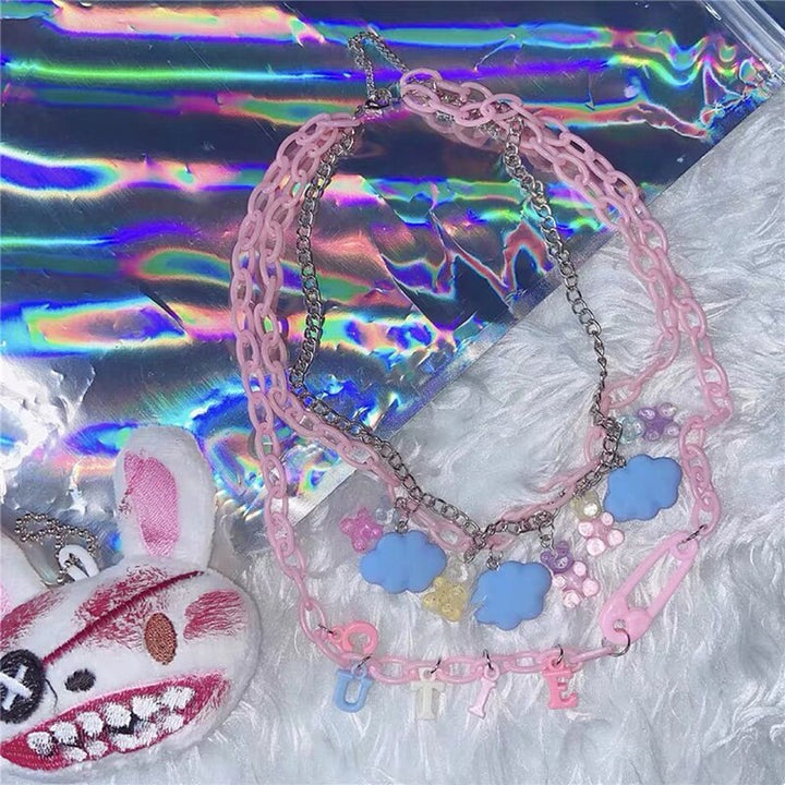 Harajuku Cloud Bear Acrylic Necklace Pastel Kitten
