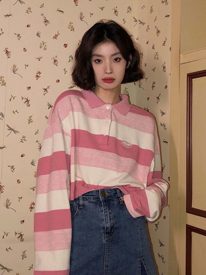 Kawaii Pink Striped Pullover Pastel Kitten