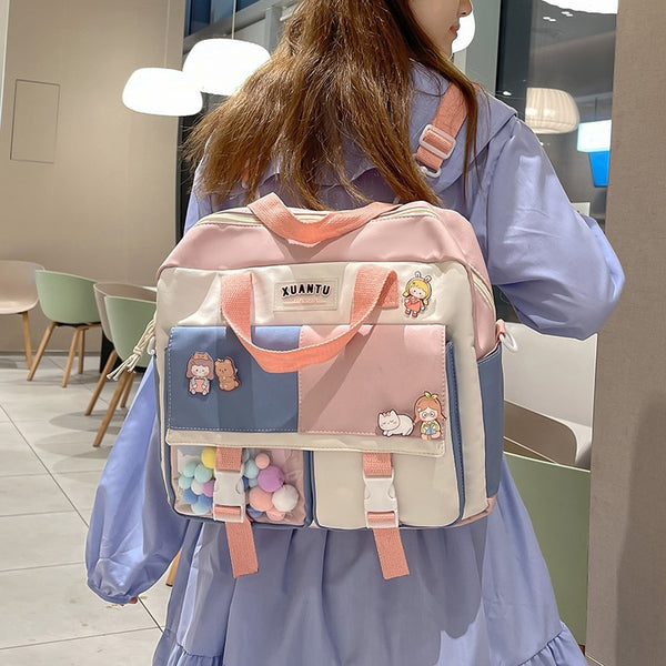 Kawaii School Korean Style Backpack Pastel Kitten