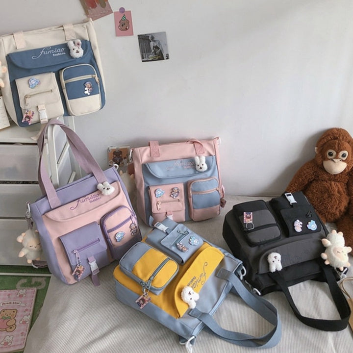 Nylon Patchwork Tote Bag Pastel Kitten