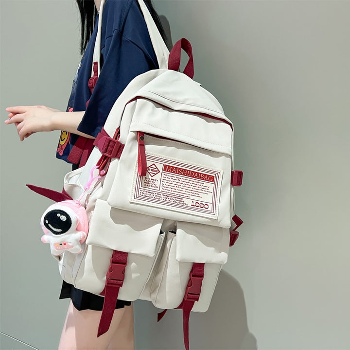 Multipocket Nylon Backpack Pastel Kitten