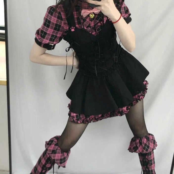 Plaid Harajuku Dress Pastel Kitten