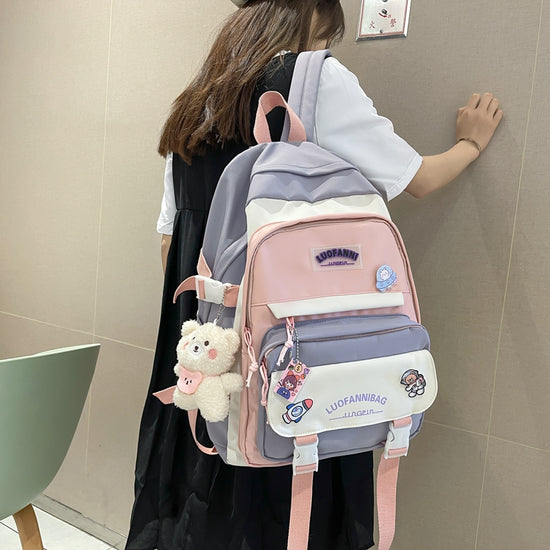 Japanese School Aesthetic Backpack & Bag Set - Pastel Kitten