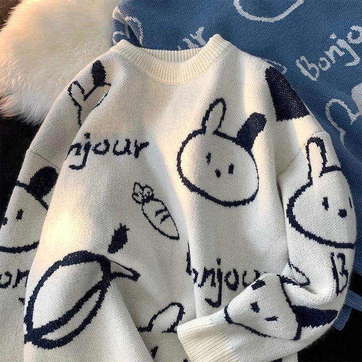 Cartoon Rabbit Sweater Pastel Kitten