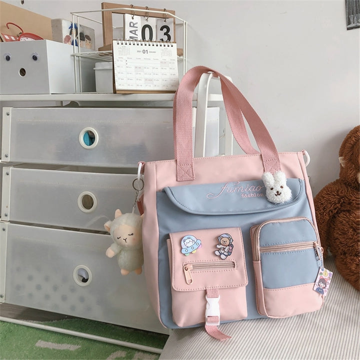 Nylon Patchwork Tote Bag - Pastel Kitten