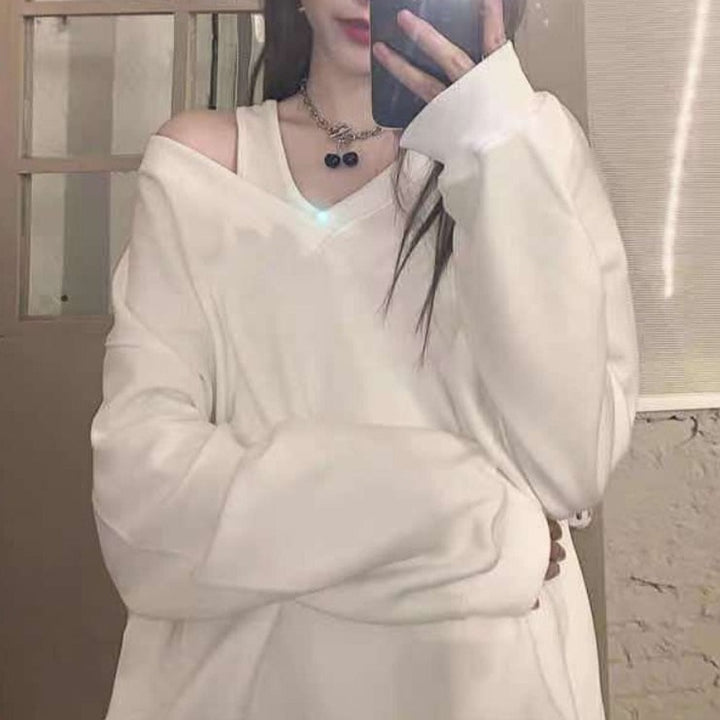 Korean Off Shoulder Sweatshirt Pastel Kitten