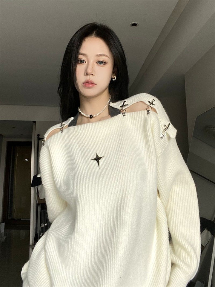 Off Shoulder Korean Y2K Sweater Pastel Kitten