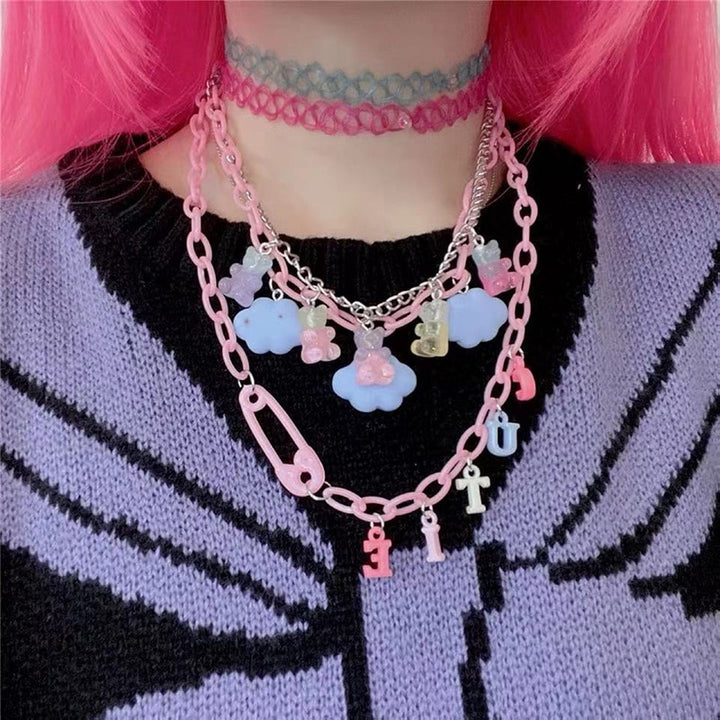 Harajuku Cloud Bear Acrylic Necklace Pastel Kitten