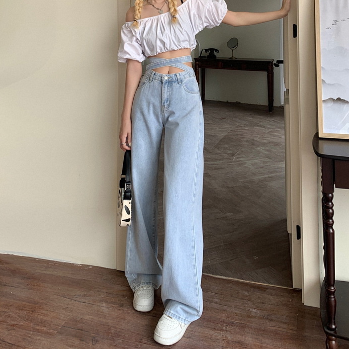 Denim Retro High Waist Pants - Pastel Kitten