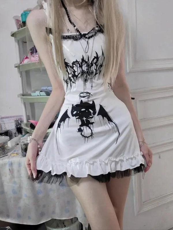 Y2k Gothic Punk Dress Pastel Kitten