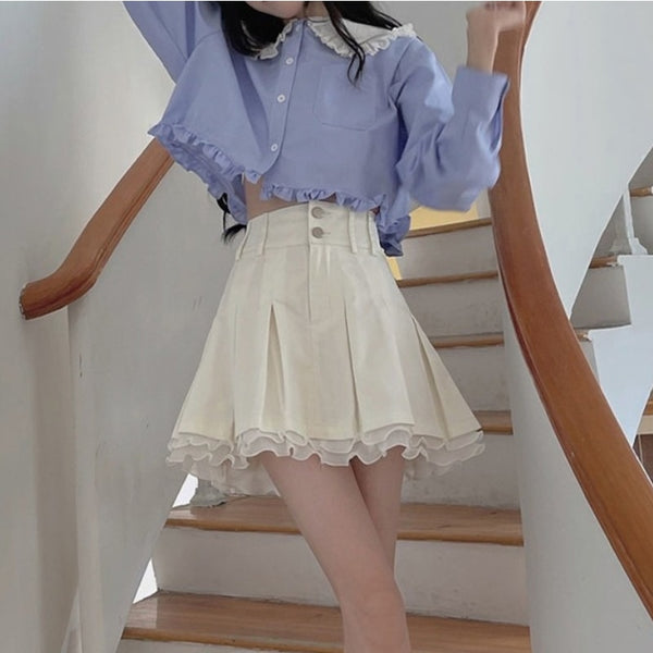 Fairycore Kawaii Pleated Skirt Pastel Kitten