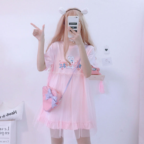 Japanese Cute Summer Dress Pastel Kitten