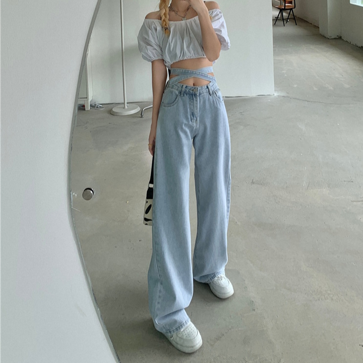 Denim Retro High Waist Pants Pastel Kitten