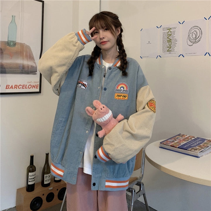 Japanese Fashion Baseball Jacket Pastel Kitten