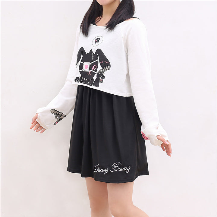 Japanese Style Black Rabbit Clothing Set Pastel Kitten