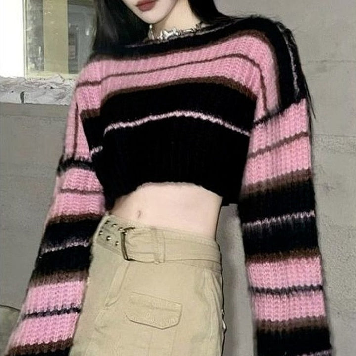 Striped Cropped Sweater Pastel Kitten