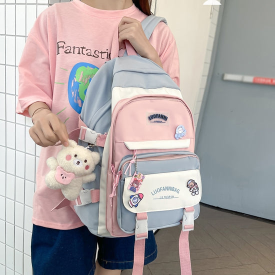 Japanese School Aesthetic Backpack & Bag Set - Pastel Kitten