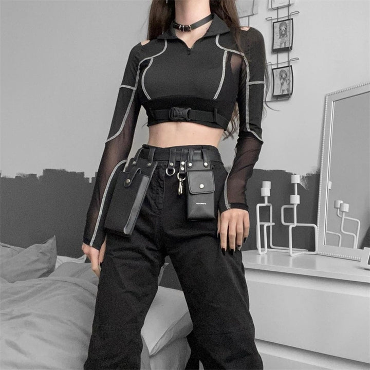 Techwear Cyberpunk Style Long Sleeve Top Pastel Kitten