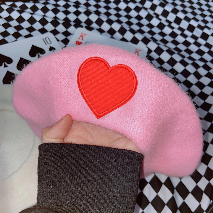 Harajuku Y2K Pink Heart Beret Pastel Kitten