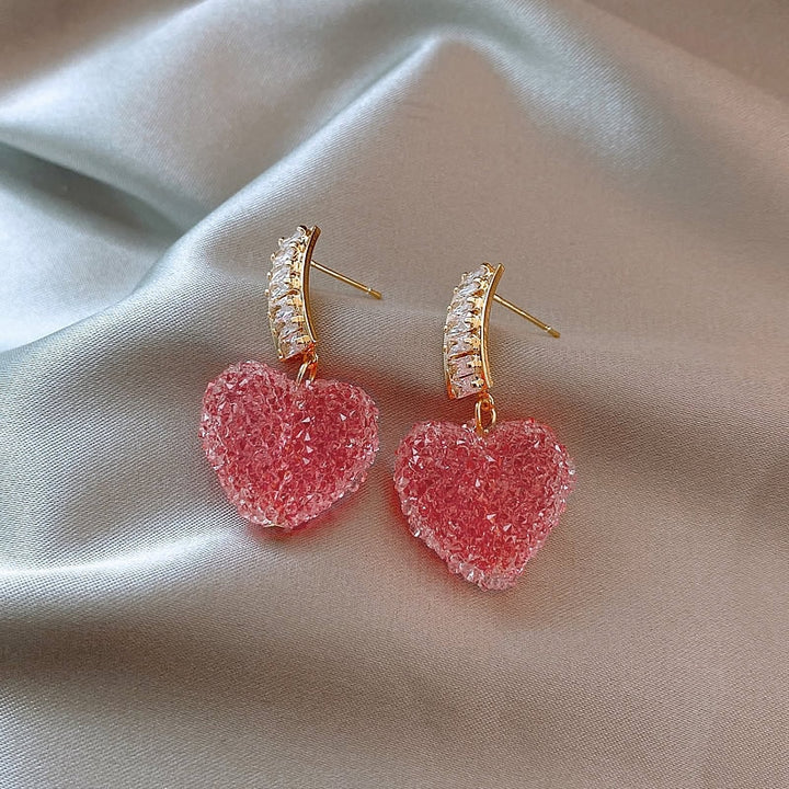 Pink Crystal Heart Earrings Pastel Kitten