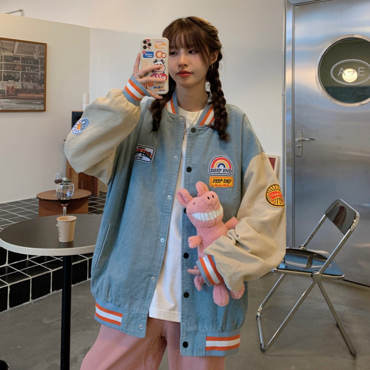 Japanese Fashion Baseball Jacket Pastel Kitten