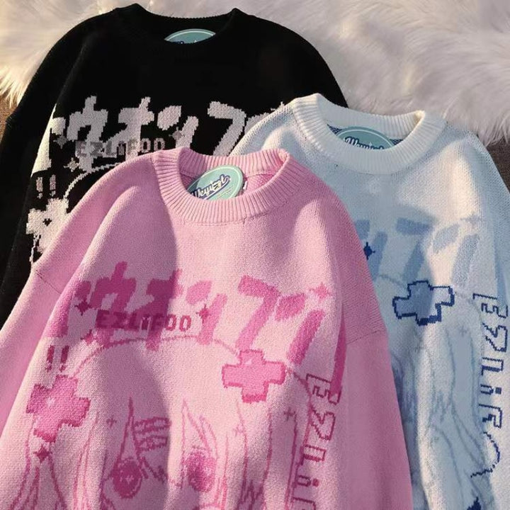 Japanese Harajuku Anime Sweater Pastel Kitten