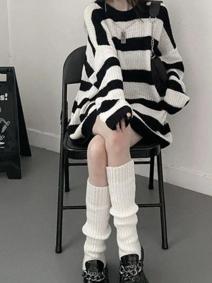 Grunge Striped Knit Sweater Pastel Kitten