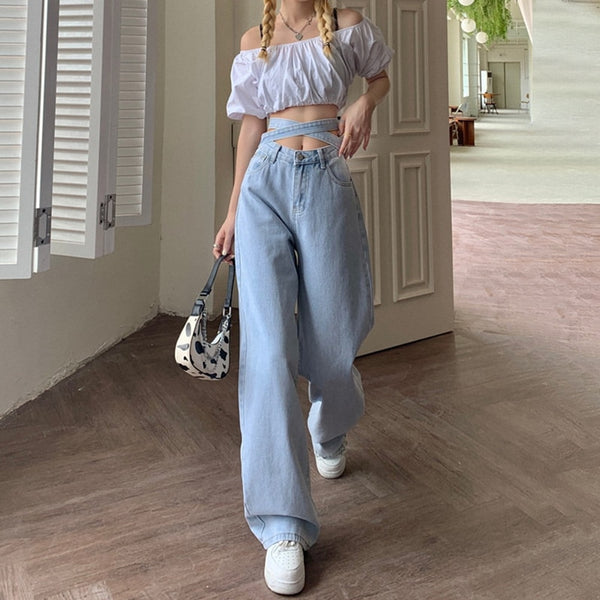 Denim Retro High Waist Pants Pastel Kitten