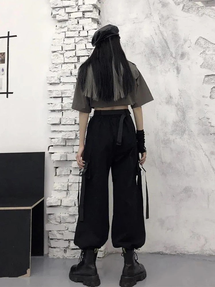Black Techwear Cargo Pants with Chain